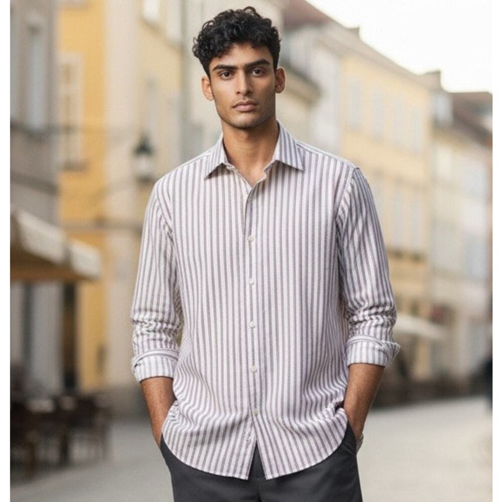 L.L. Bean Men's Button Down Shirt Pink Gray Striped SZ 15-33 Wrinkle Resistant
